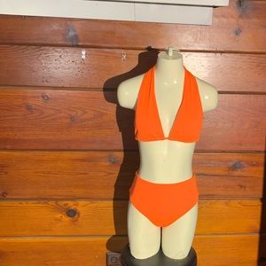 Orange 2 piece High waisted bikini.